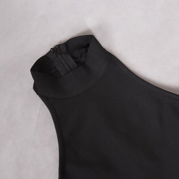 Black Halter Ruffle Sequin Gown - Asymmetrical Maxi Dress! - Picture 11 of 16